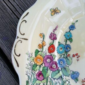 Crown Staffordshire Floral Cake Plate Serving Tray Bone China Gold Border 10"